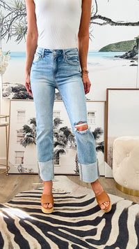 High Rise Wide Cuffed Straight Jean-190 Denim-RISEN JEANS-Coastal Bloom Boutique, find the trendiest versions of the popular styles and looks Located in Indialantic, FL
