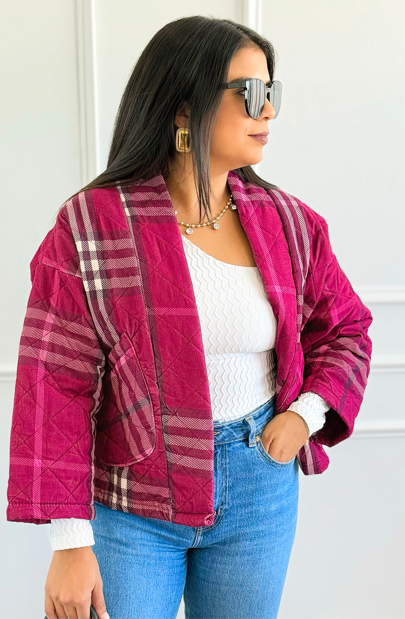Quilted Corduroy Italian Jacket-Violet-160 Jackets-SIERRA S.R.L./Senorita C-Coastal Bloom Boutique, find the trendiest versions of the popular styles and looks Located in Indialantic, FL