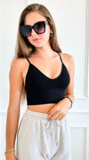 V-Neck Ribbed Seamless Bra Top - Black-220 Intimates-Zenana-Coastal Bloom Boutique, find the trendiest versions of the popular styles and looks Located in Indialantic, FL