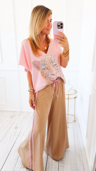 On Track Italian Wide Sweatpants- Camel/ Pink