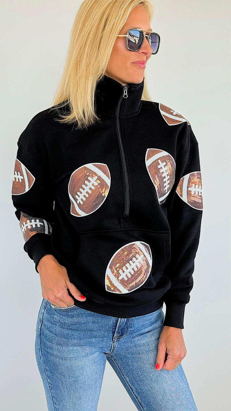 Football Half Zip Sweatshirt-130 Long Sleeve Tops-Jess Lea-Coastal Bloom Boutique, find the trendiest versions of the popular styles and looks Located in Indialantic, FL