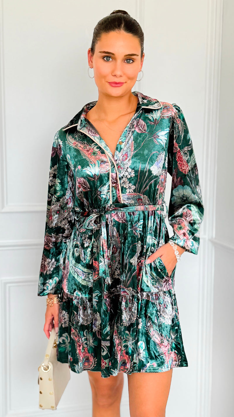 Paisley Poem Tiered Velvet Dress-200 Dresses/Jumpsuits/Rompers-JODIFL-Coastal Bloom Boutique, find the trendiest versions of the popular styles and looks Located in Indialantic, FL