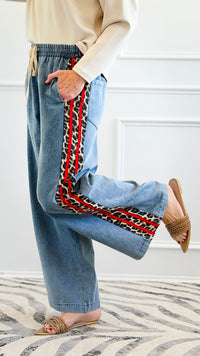 Wild Edge Wide-Leg Denim Pants - Red-190 Denim-JODIFL-Coastal Bloom Boutique, find the trendiest versions of the popular styles and looks Located in Indialantic, FL