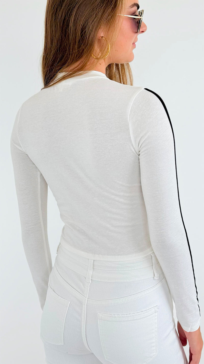 Contrast Sleeve Detail Crop Top - Off White-130 Long Sleeve Tops-Heart&Hips-Coastal Bloom Boutique, find the trendiest versions of the popular styles and looks Located in Indialantic, FL