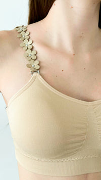 Strap Situation Bra - Nude W Vegan Gold Flowers-220 Intimates-Strap-its-Coastal Bloom Boutique, find the trendiest versions of the popular styles and looks Located in Indialantic, FL