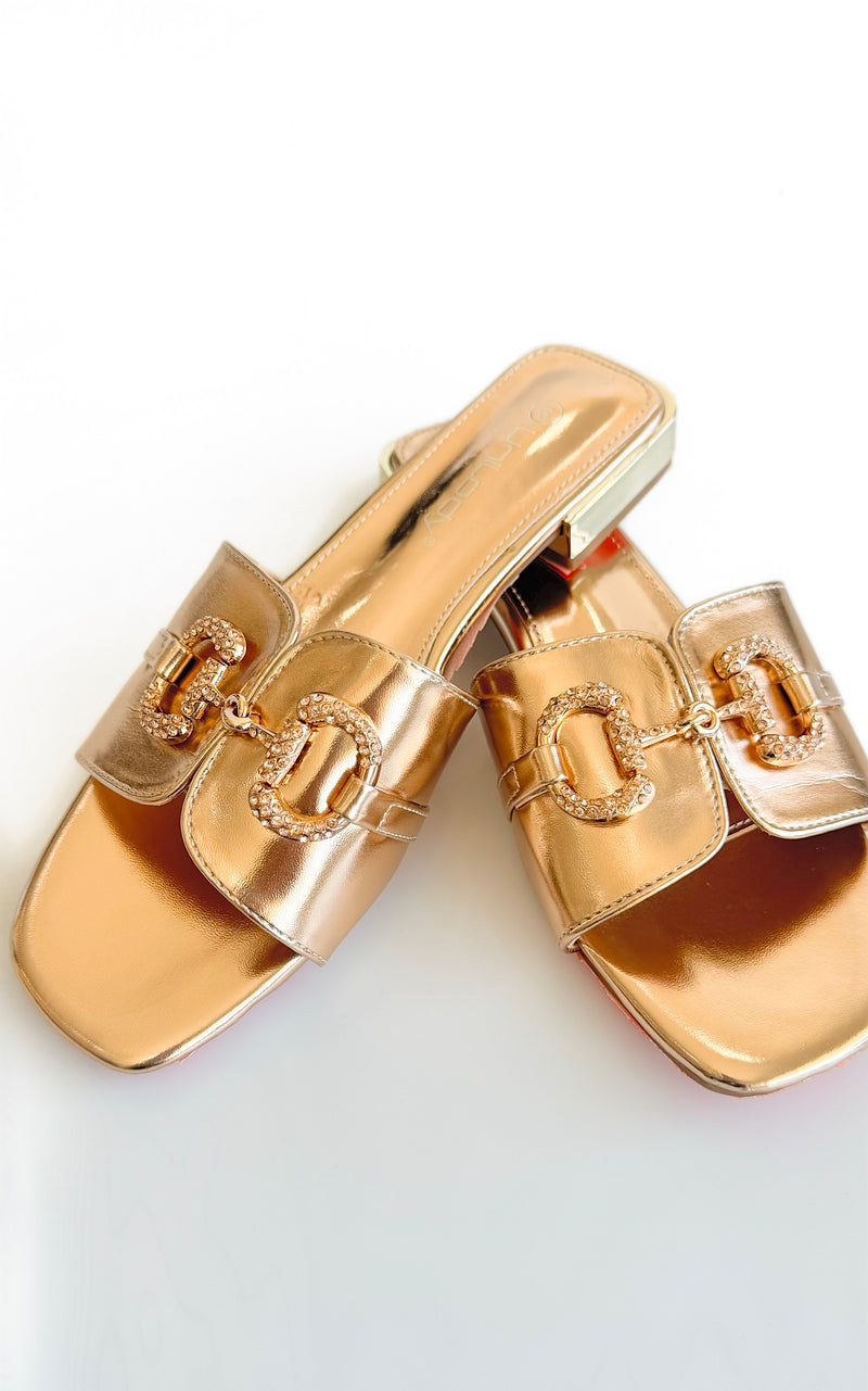 D-Ring Buckle Metallic Sandals-250 Shoes-victoria Fashion-Coastal Bloom Boutique, find the trendiest versions of the popular styles and looks Located in Indialantic, FL