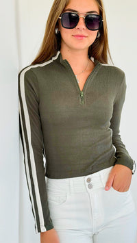 Neck Zipped Long Sleeve Top-130 Long Sleeve Tops-Heart&Hips-Coastal Bloom Boutique, find the trendiest versions of the popular styles and looks Located in Indialantic, FL