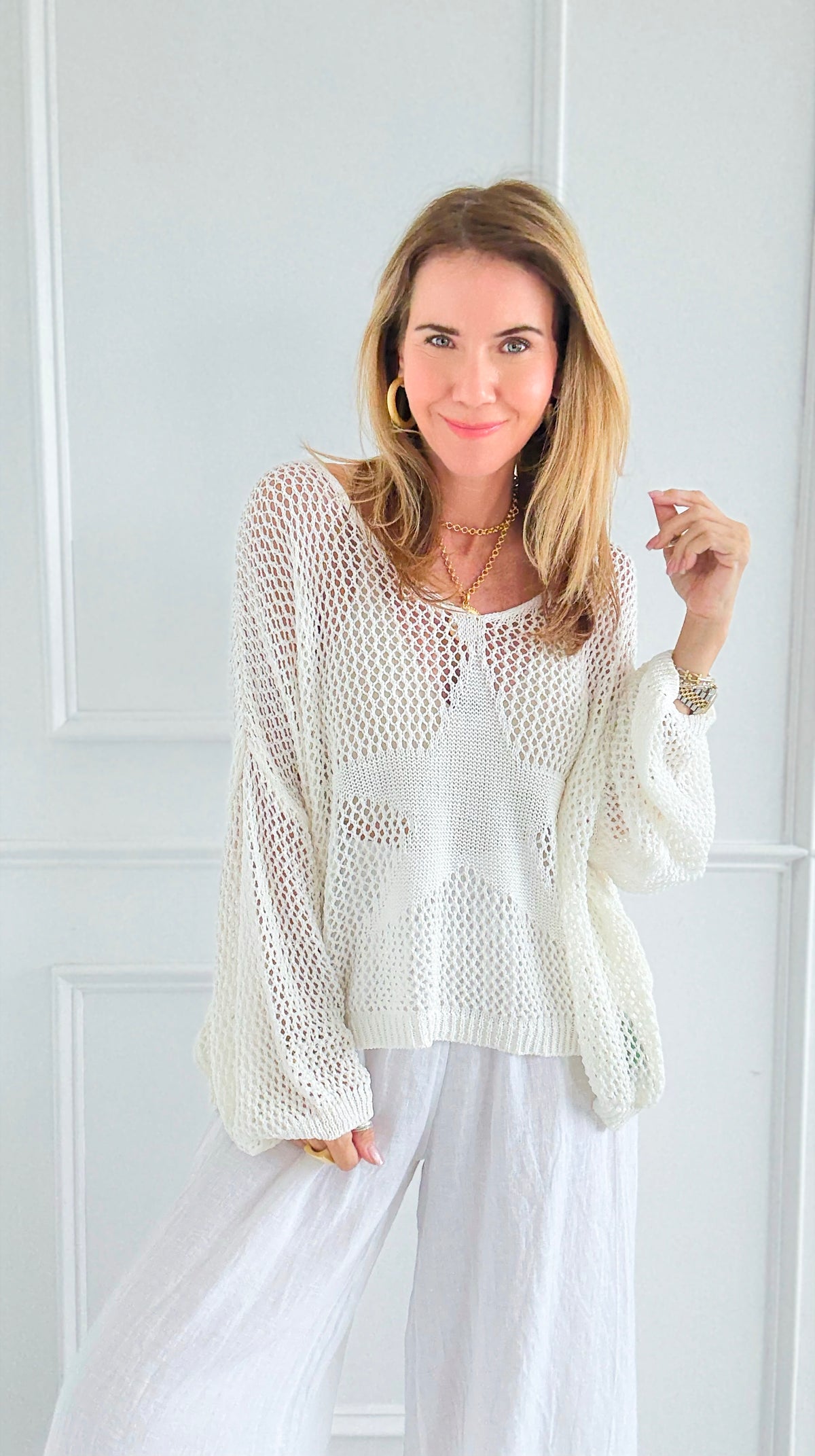 Star Power Italian Knit Sweater- Off White-140 Sweaters-SEÑORITA C-Coastal Bloom Boutique, find the trendiest versions of the popular styles and looks Located in Indialantic, FL