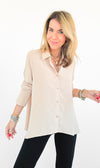 SoHo Button Down Top - Beige-130 Long Sleeve Tops-Must Have-Coastal Bloom Boutique, find the trendiest versions of the popular styles and looks Located in Indialantic, FL