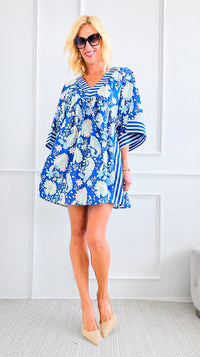 Paisley Printed Wide Sleeve Short Dress-Blue-200 Dresses/Jumpsuits/Rompers-Sundayup-Coastal Bloom Boutique, find the trendiest versions of the popular styles and looks Located in Indialantic, FL