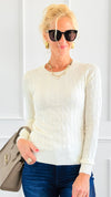 Hailey Knit Pullover Top - Ivory-140 Sweaters-Cielo-Coastal Bloom Boutique, find the trendiest versions of the popular styles and looks Located in Indialantic, FL