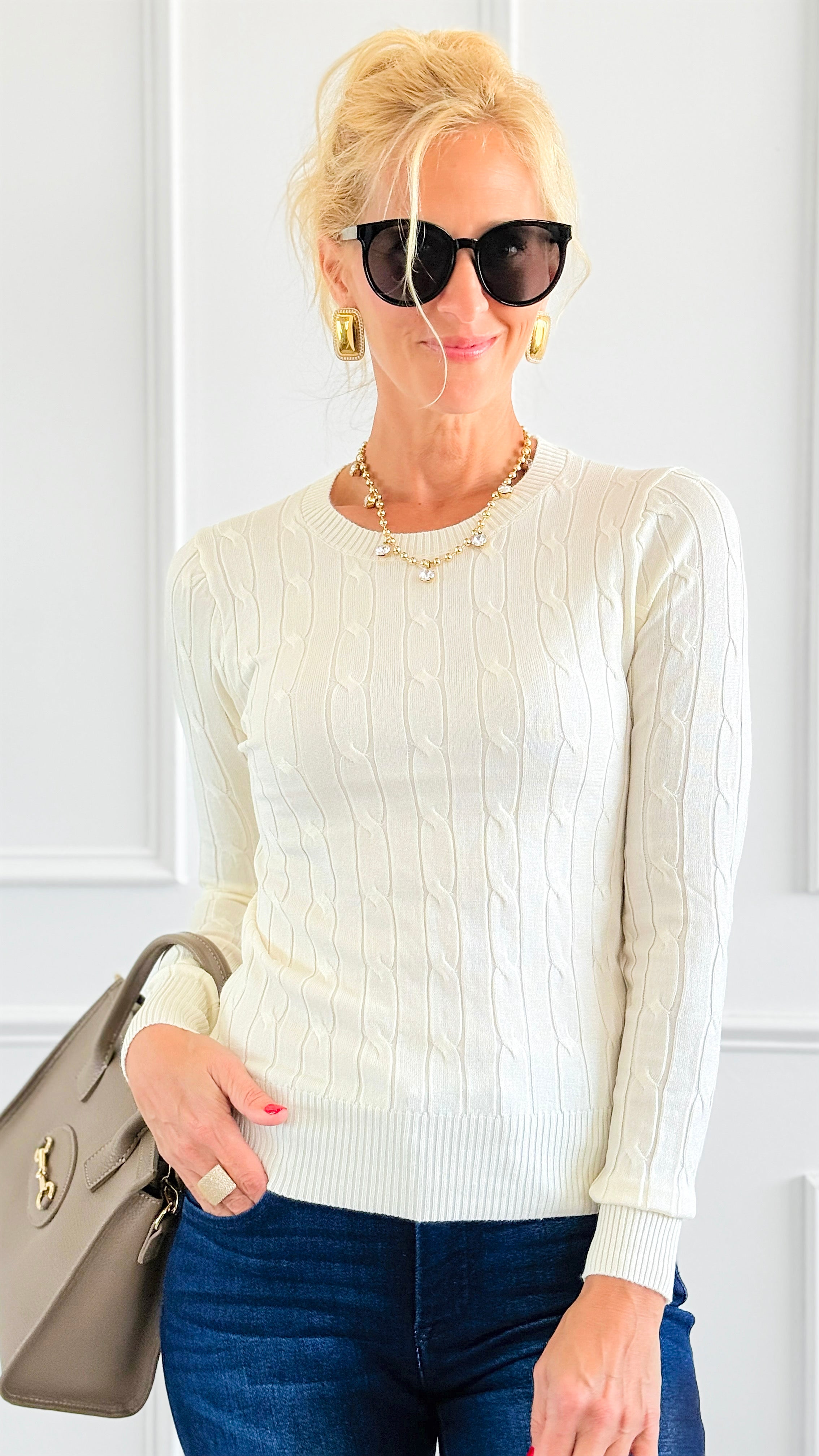 Hailey Knit Pullover Top - Ivory-140 Sweaters-Cielo-Coastal Bloom Boutique, find the trendiest versions of the popular styles and looks Located in Indialantic, FL