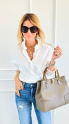 Sophia Ruffled Italian Shirt-110 Long Sleeve Tops-TATTOO Z-Coastal Bloom Boutique, find the trendiest versions of the popular styles and looks Located in Indialantic, FL