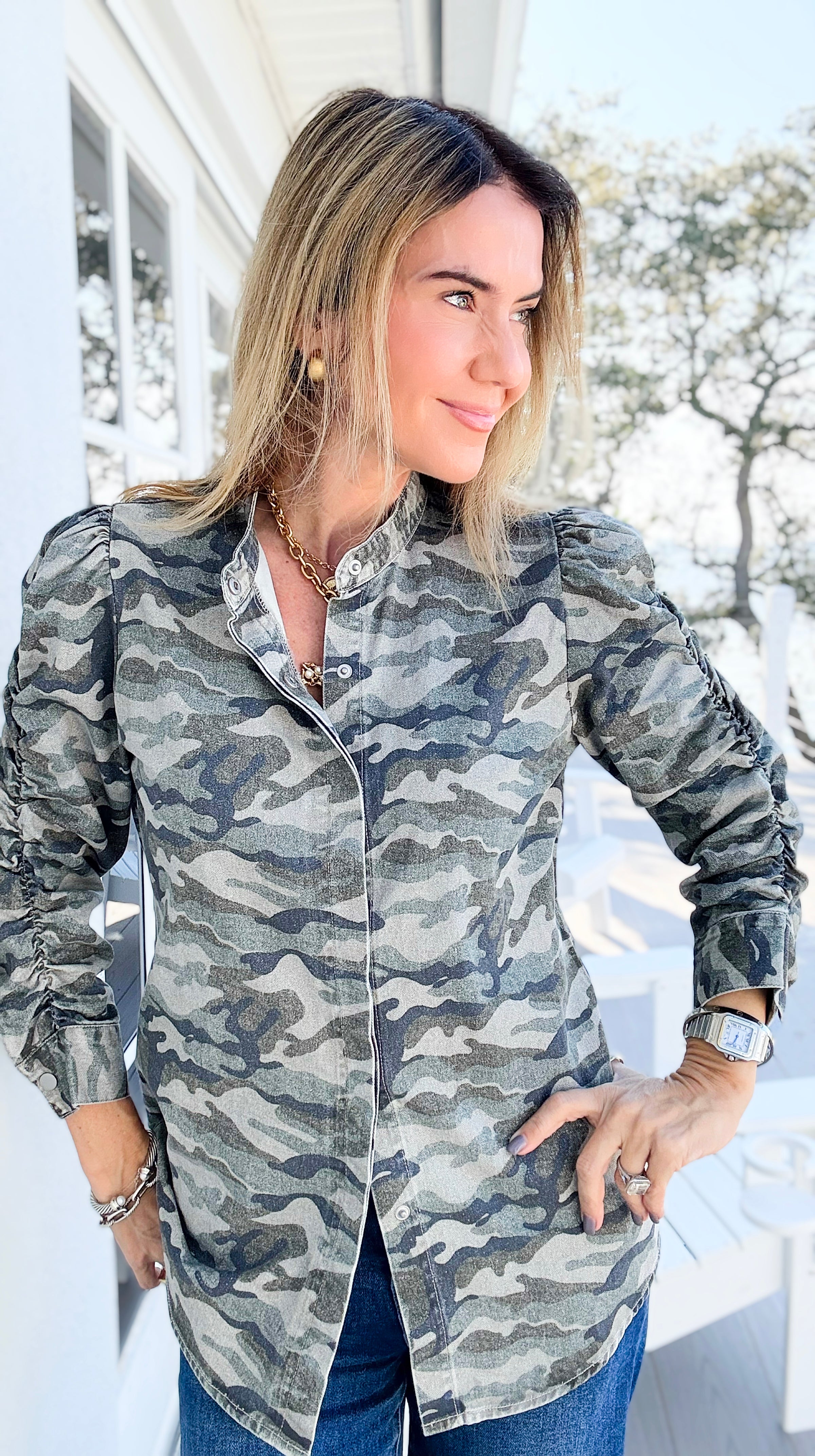 Camo Cinched Printed Jacket-160 Jackets-NoaBoa-Coastal Bloom Boutique, find the trendiest versions of the popular styles and looks Located in Indialantic, FL