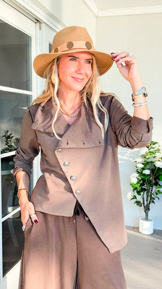 Washed Luxe Italian Crossover Jacket- Brown