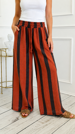 Cabana Stripe Italian Pant- Rust/Brown