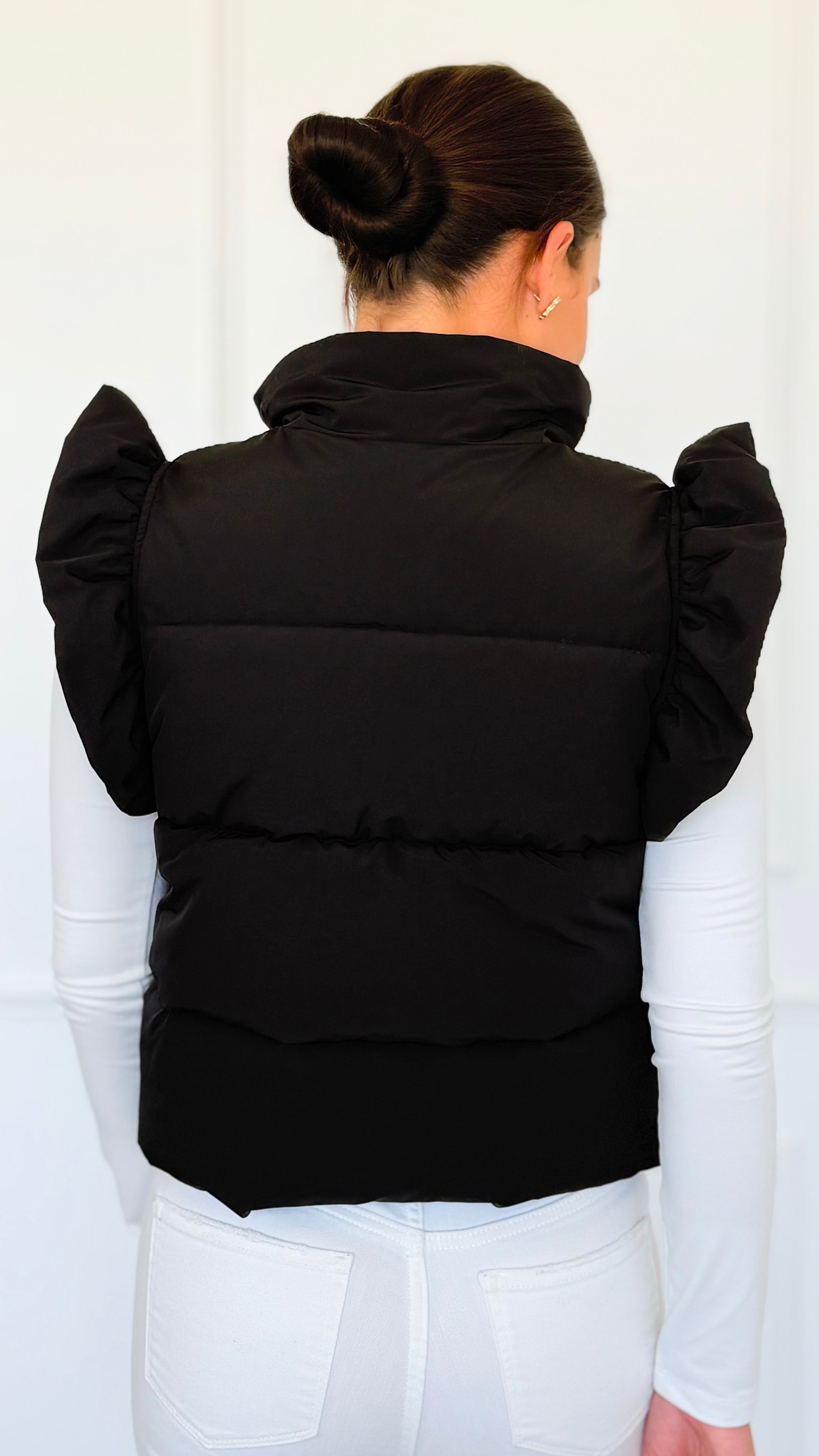 Ruffle & Ready Bow Puffer Vest - Black-vest-Jodifl-Coastal Bloom Boutique, find the trendiest versions of the popular styles and looks Located in Indialantic, FL