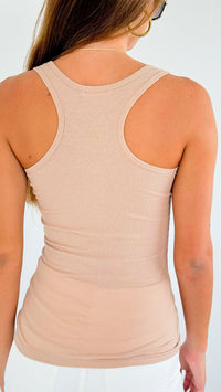 Essential Ribbed Tank Top - Khaki-100 Sleeveless Tops-Blue Age-Coastal Bloom Boutique, find the trendiest versions of the popular styles and looks Located in Indialantic, FL