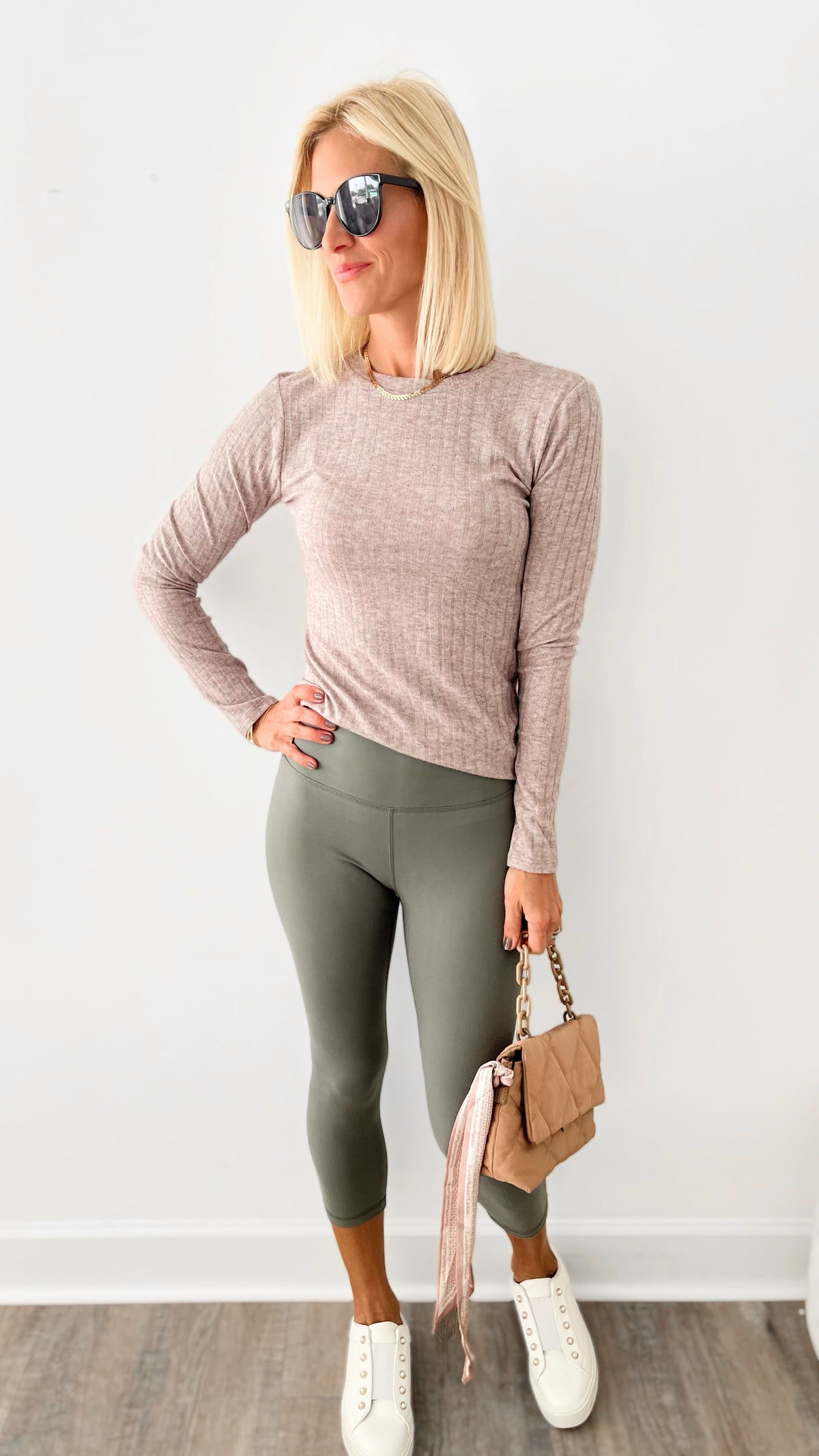 Capri Yoga Leggings - Grey Sage-210 Loungewear/Sets-Rae Mode-Coastal Bloom Boutique, find the trendiest versions of the popular styles and looks Located in Indialantic, FL