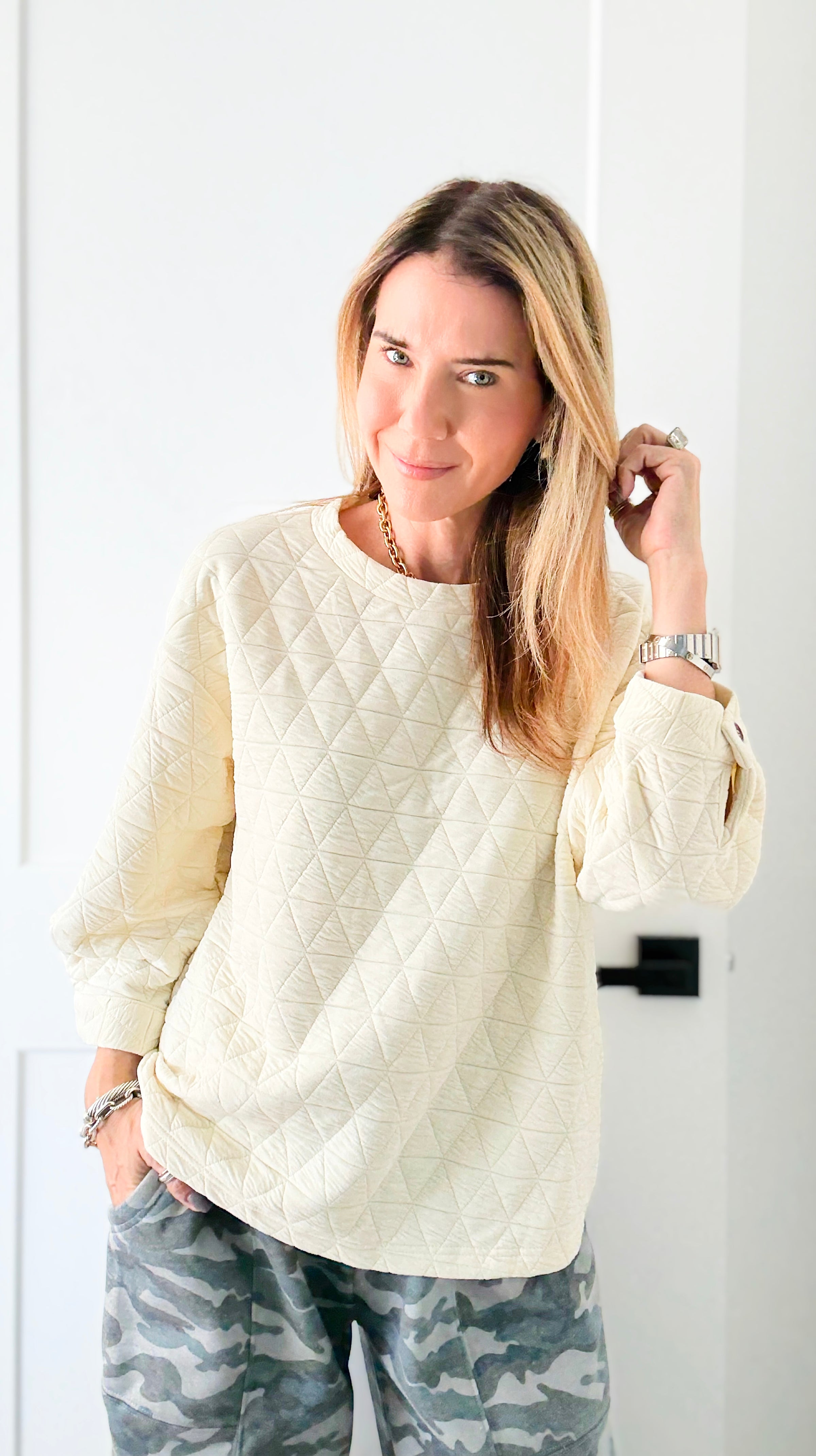 Quilted Ease Top-130 Long Sleeve Tops-JODIFL-Coastal Bloom Boutique, find the trendiest versions of the popular styles and looks Located in Indialantic, FL