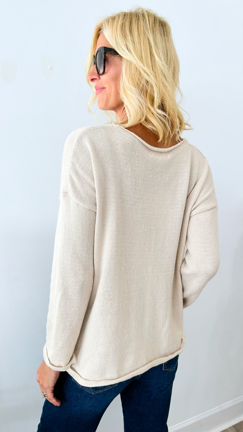 "Vacay" Lightweight Soft Sweater Top - Beige-140 Sweaters-MIRACLE-Coastal Bloom Boutique, find the trendiest versions of the popular styles and looks Located in Indialantic, FL
