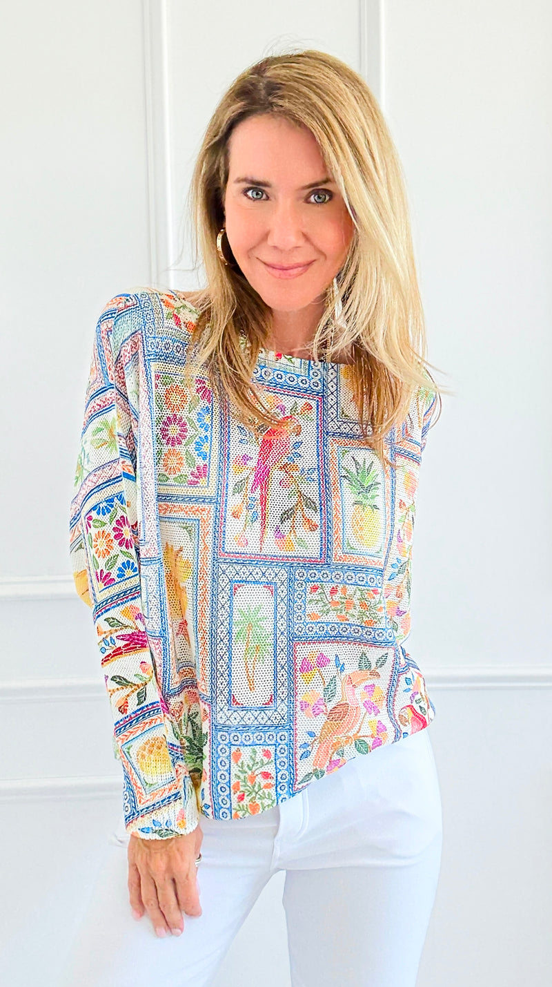 Tropical Windows Italian St Tropez Sweater-140 Sweaters-SORPRESA-Coastal Bloom Boutique, find the trendiest versions of the popular styles and looks Located in Indialantic, FL