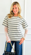 Stripe Contrast Lace Sleeve Italian Top-110 Long Sleeve Tops-Mitica & Co-Coastal Bloom Boutique, find the trendiest versions of the popular styles and looks Located in Indialantic, FL