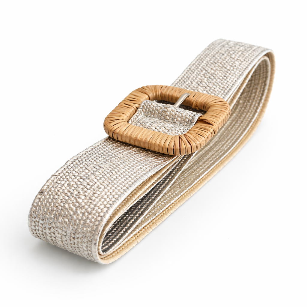 Rectangle Straw Buckle Belt - Silver