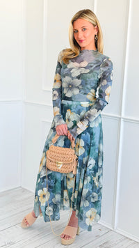 Romantic Garden Midi Skirt-Cloud Grey-170 bottoms-EASEL-Coastal Bloom Boutique, find the trendiest versions of the popular styles and looks Located in Indialantic, FL