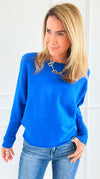 Ribbed Italian Pullover- Royal Blue-140 Sweaters-Italianissimo-Coastal Bloom Boutique, find the trendiest versions of the popular styles and looks Located in Indialantic, FL