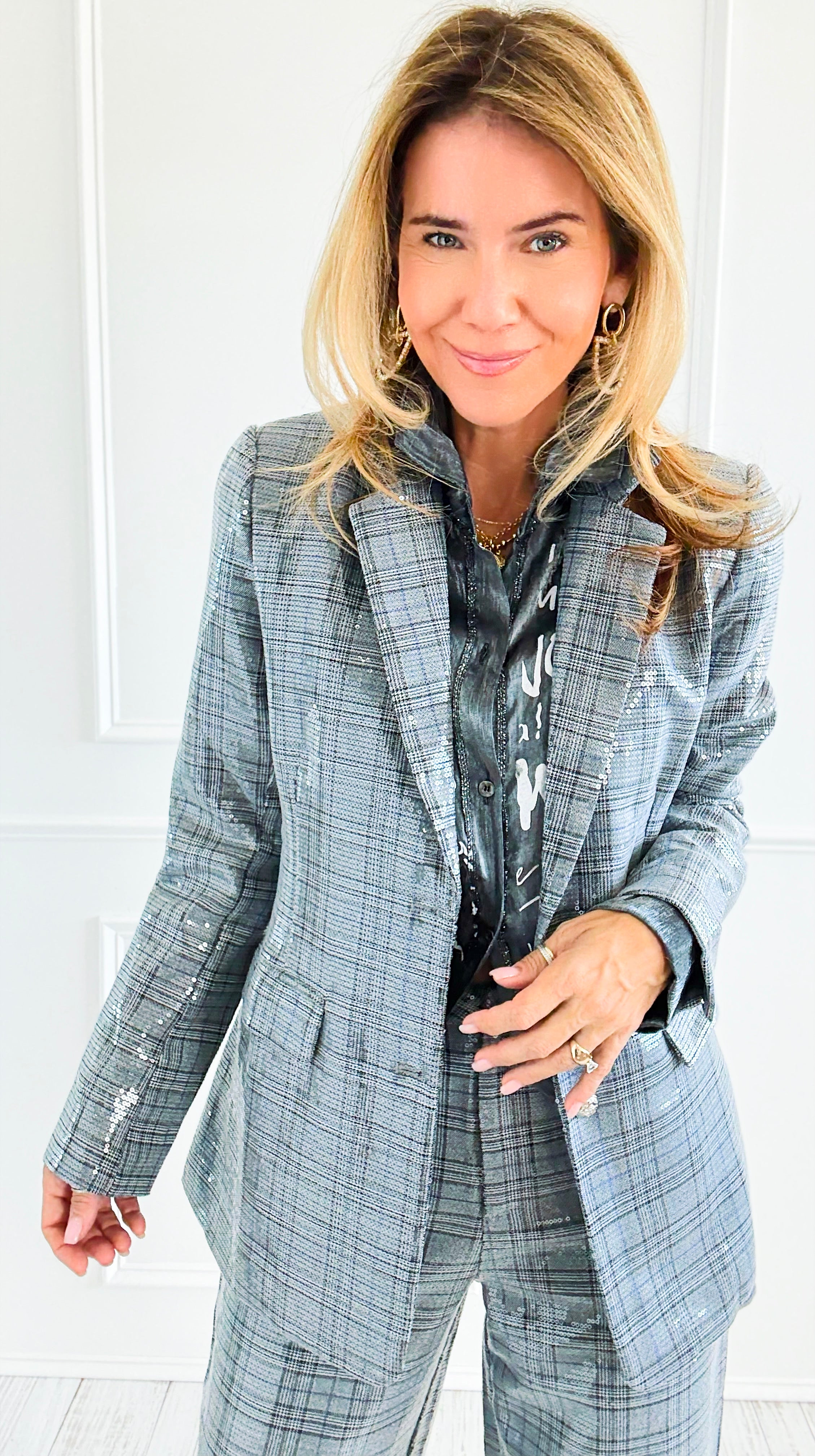 Disco Grid Sequin Blazer-160 Jackets-Fate BY LFD-Coastal Bloom Boutique, find the trendiest versions of the popular styles and looks Located in Indialantic, FL