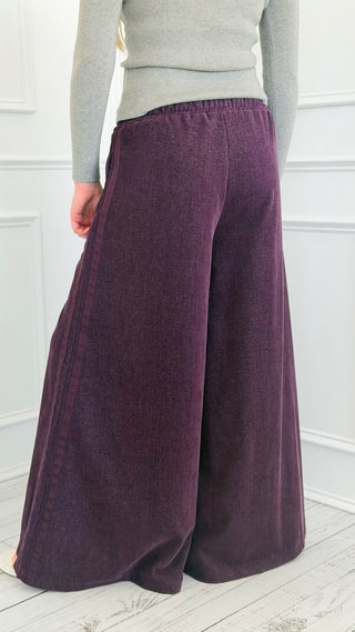 Velvet Lane Wide Leg Italian Pant- Plum