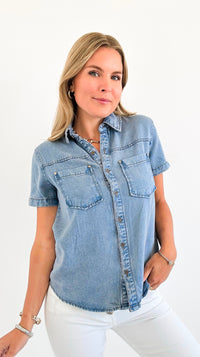 Short Sleeve Denim Pocket Top-110 Short Sleeve Tops-Blu Pepper-Coastal Bloom Boutique, find the trendiest versions of the popular styles and looks Located in Indialantic, FL