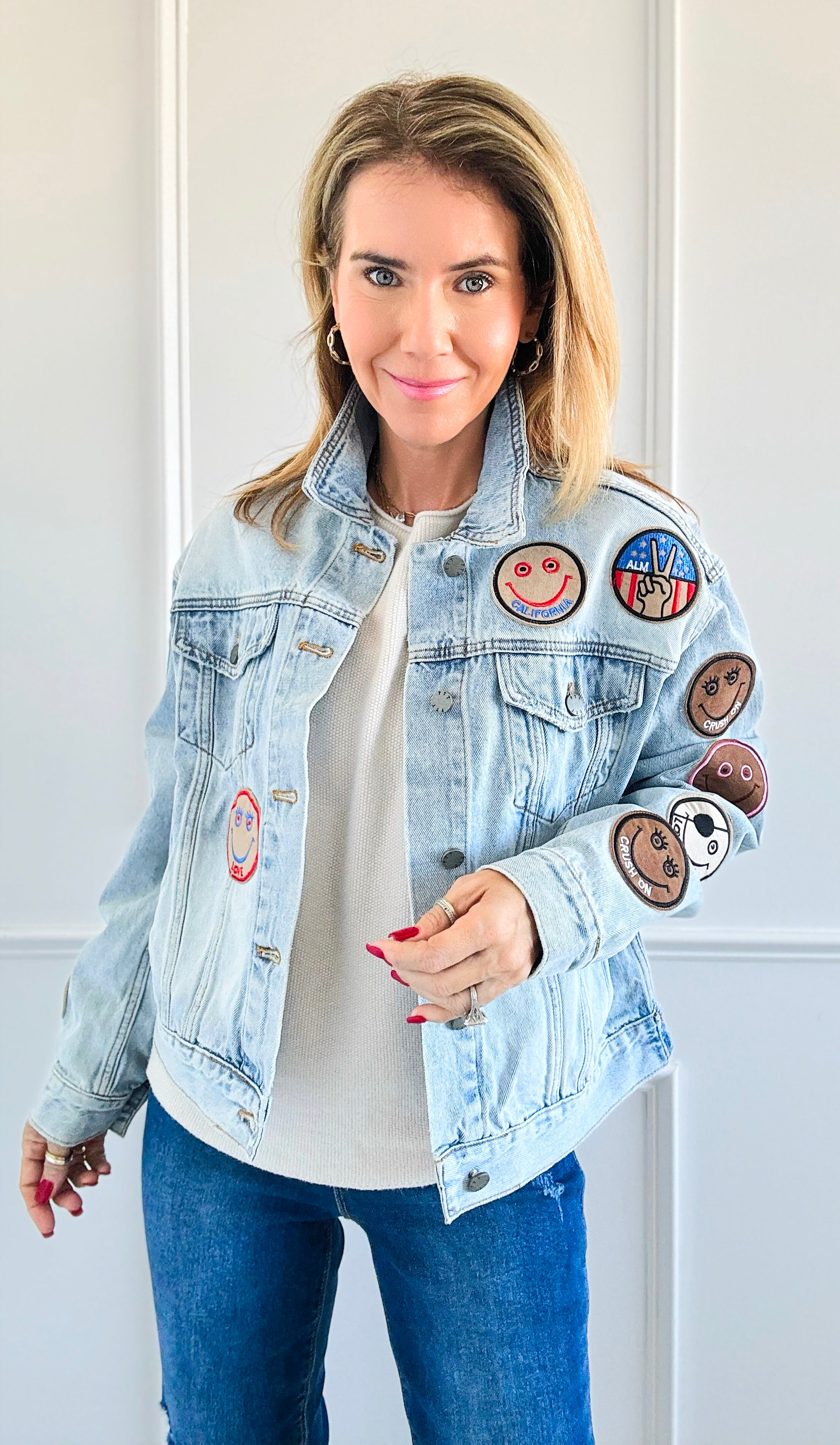 Happy Vibes Patch Jacket-160 Jackets-Veveret-Coastal Bloom Boutique, find the trendiest versions of the popular styles and looks Located in Indialantic, FL