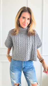 Turtle Neck Cable Knit Sweater - Grey-140 Sweaters-LALAVON-Coastal Bloom Boutique, find the trendiest versions of the popular styles and looks Located in Indialantic, FL