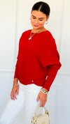 Ribbed Italian Pullover- Red-140 Sweaters-Italianissimo-Coastal Bloom Boutique, find the trendiest versions of the popular styles and looks Located in Indialantic, FL