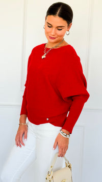 Ribbed Italian Pullover- Red-140 Sweaters-Italianissimo-Coastal Bloom Boutique, find the trendiest versions of the popular styles and looks Located in Indialantic, FL