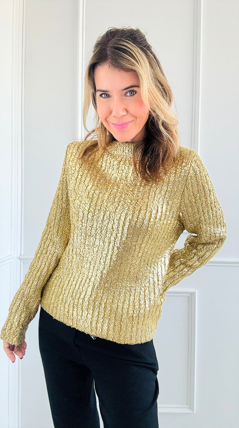 Gold Metallic Ribbed Sweater-140 Sweaters-SUNDAYUP-Coastal Bloom Boutique, find the trendiest versions of the popular styles and looks Located in Indialantic, FL