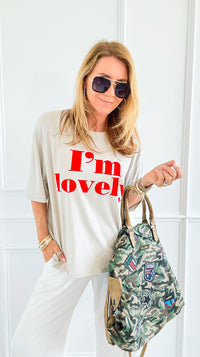 I'm Lovely Italian tee- Beige-110 short Sleeve Top-V SKY-Coastal Bloom Boutique, find the trendiest versions of the popular styles and looks Located in Indialantic, FL
