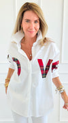 Tartan Love Italian Blouse-110 Long Sleeve Tops-TATTOO Z-Coastal Bloom Boutique, find the trendiest versions of the popular styles and looks Located in Indialantic, FL