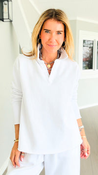 Eileen Collar Pullover Top -  White