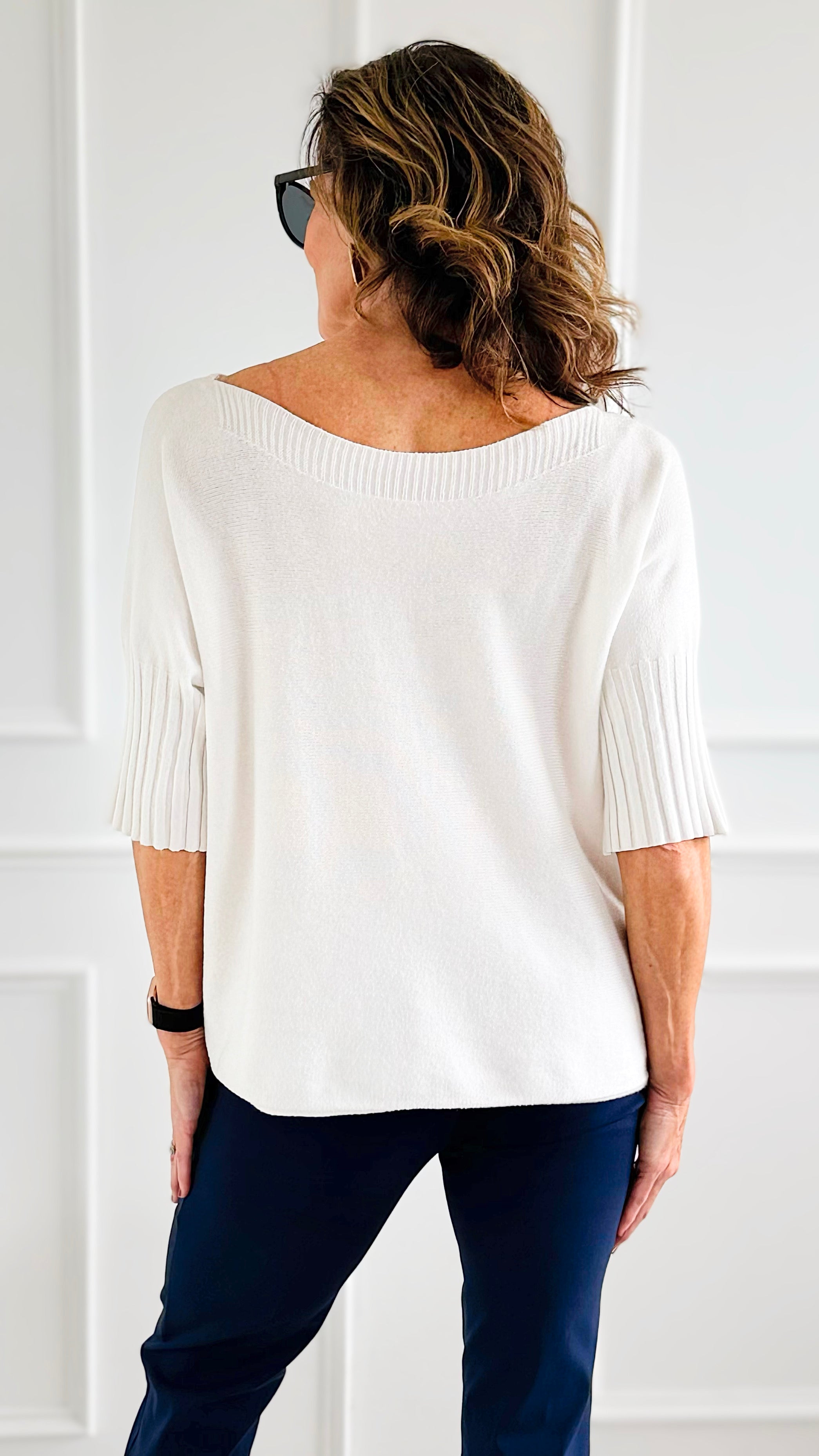 Break Free Round - Neck Italian Sweater Top - White-140 Sweaters-Italianissimo/J.D. PRONTO-Coastal Bloom Boutique, find the trendiest versions of the popular styles and looks Located in Indialantic, FL
