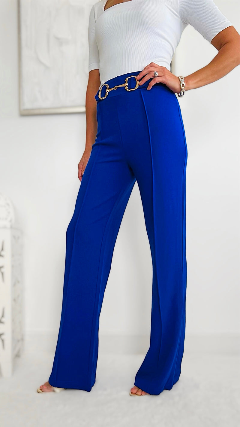 Gold Buckle Wide Pants - Royal Blue-170 Bottoms-HIGH MJ-Coastal Bloom Boutique, find the trendiest versions of the popular styles and looks Located in Indialantic, FL