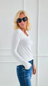 V-Neck Anniston Microfiber Tee- White-130 Long Sleeve Tops-Zenana-Coastal Bloom Boutique, find the trendiest versions of the popular styles and looks Located in Indialantic, FL