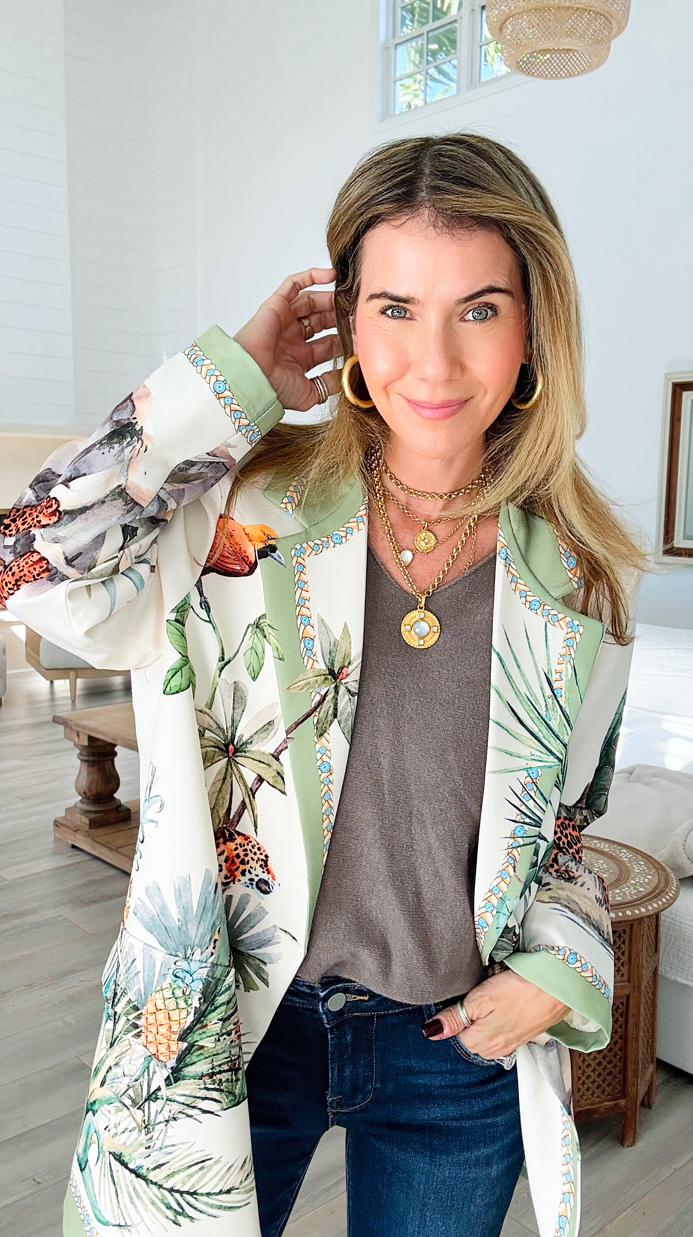 Tropic Jungle Italian Blazer-160 Jackets-Italianissimo-Coastal Bloom Boutique, find the trendiest versions of the popular styles and looks Located in Indialantic, FL