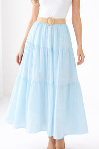 Belted Bliss Italian Skirt- Sky Blue