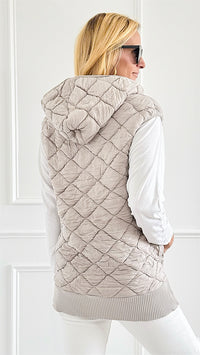 Quilted Lux Vest w/ Hood-Taupe-160 Jackets-Mono B-Coastal Bloom Boutique, find the trendiest versions of the popular styles and looks Located in Indialantic, FL