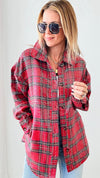 Clear Sequin Plaid Christmas Shirt - Red Multi-160 Jackets-BIBI-Coastal Bloom Boutique, find the trendiest versions of the popular styles and looks Located in Indialantic, FL