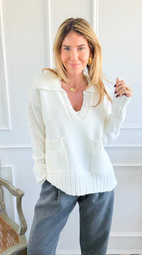 Fifth Avenue Flap Collar Pocket Sweater