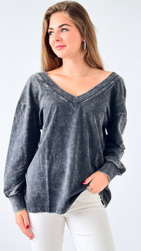 Vintage V-Neck Top-110 Long Sleeve Tops-Mono B-Coastal Bloom Boutique, find the trendiest versions of the popular styles and looks Located in Indialantic, FL